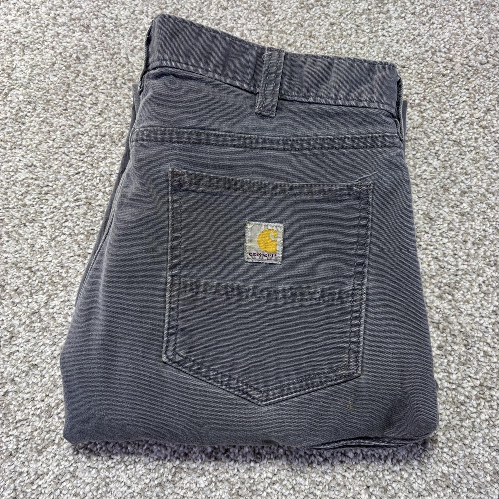 Carhartt Pants Mens 34x32 Gray Rugged Flex Relaxed Fit Canvas Khakis Workwear
